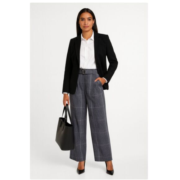 448 A New Day Plaid High-Waist Wide-Leg Trousers w/ Belt Office Career Pants - Picture 1 of 3